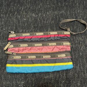 LeSportsac 3-Zip Wristlet Pouch Bag, Multi-Color Stripe